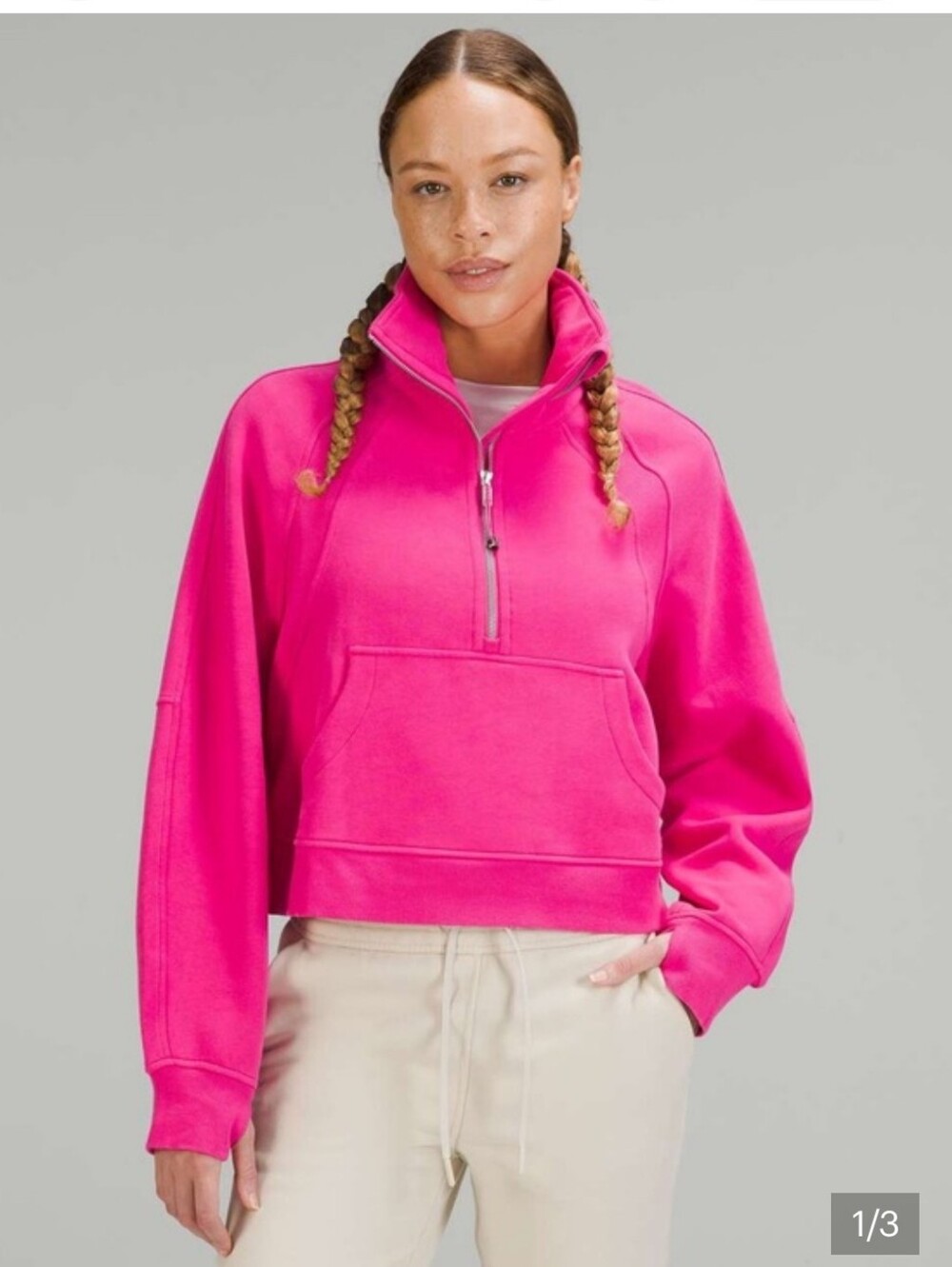 lululemon athletica Hot Pink Half-Zip Cropped Funnel Neck Scuba